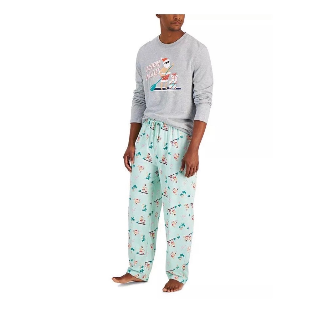 Mens Holiday Christmas Pre-Package Pajama Set Santa Tropical Tea Green Large NWT